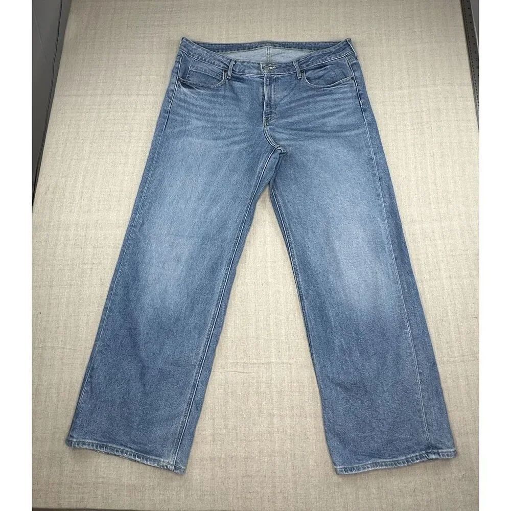 Old Navy Sky Hi Maren Size 16 Mid Rise Wide Leg Light Wash Denim Blue Jeans